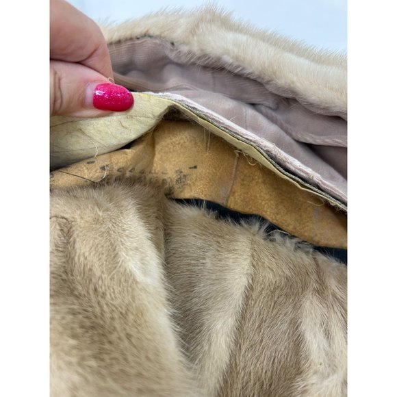 Women’s Mink Cape Vtg 1980s Blond S Shawl Collar Hook Closure Elbow Slits - Picture 10 of 17